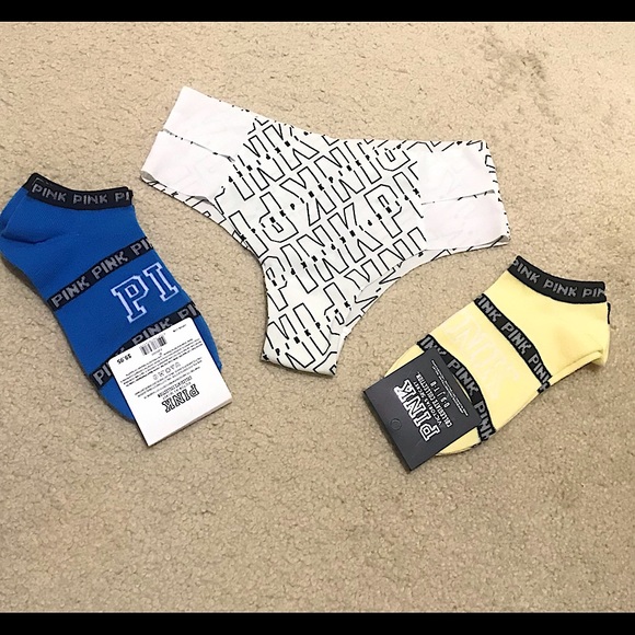 🆕🔥QTY3:BUNDLE(ALL PINK VS)CHEEKY&SILKY PANTIES&YELLOW&BLUE COLLEGIATE SOCKS!! - Picture 1 of 16